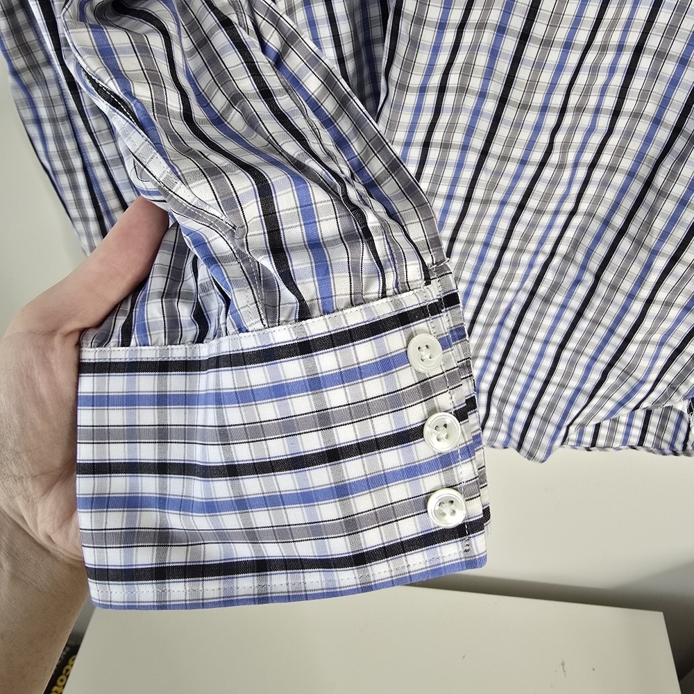 NWT Turnbull & Asser Long Sleeve Button Down Shirt 15.5 Blue/Gray Check Plaid - Picture 6 of 12